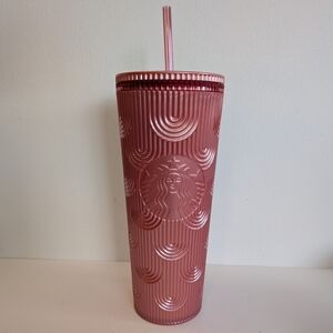 Starbucks 2022 Pink Pearl Shimmer Shell Mermaid Scales 24 oz Venti Tumbler Straw